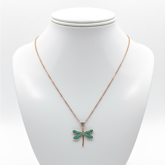 Vibrant Teal Dragonfly Pendant Necklace - Picture 2 of 2